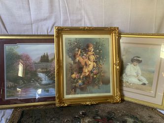 Set of 3 Paintings/Prints with well done Antique Frames 