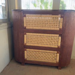 Wood bar with Woven Rattan Drawer Fronts