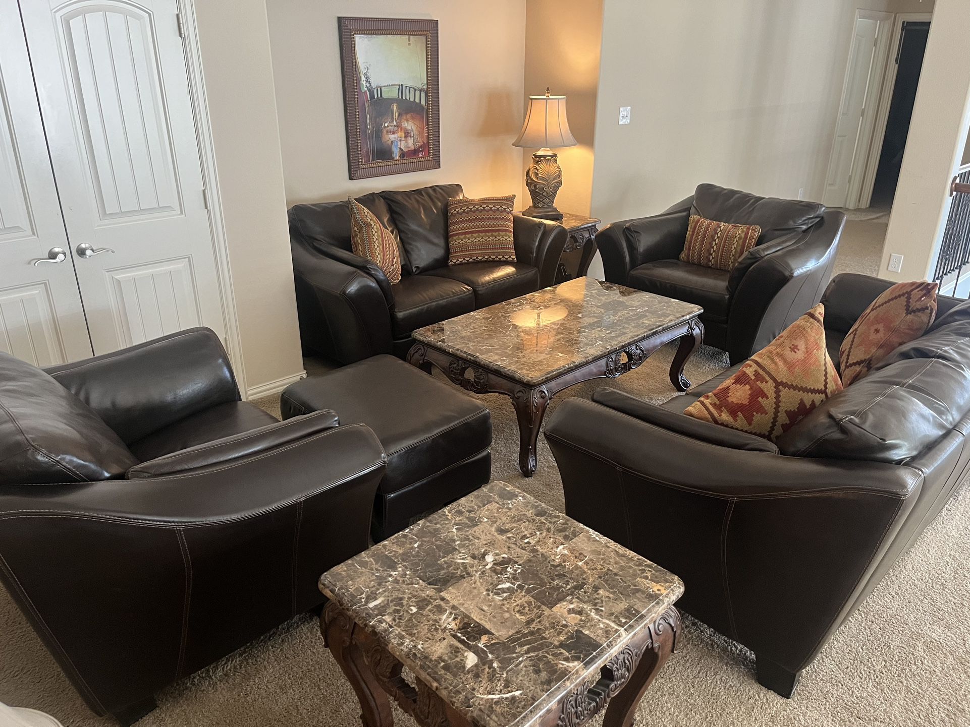 Complete 11 Piece Leather Living Room Set