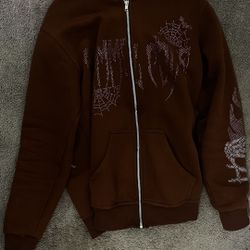 Brown Fullzip Hoodie Pink Rhinestones