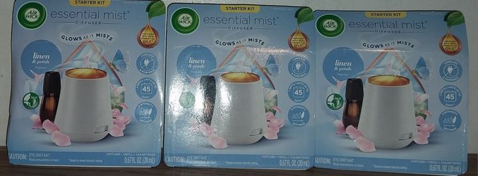 3 Air Wick Essential Mist Diffuser Starter Kit Linen &  Petals