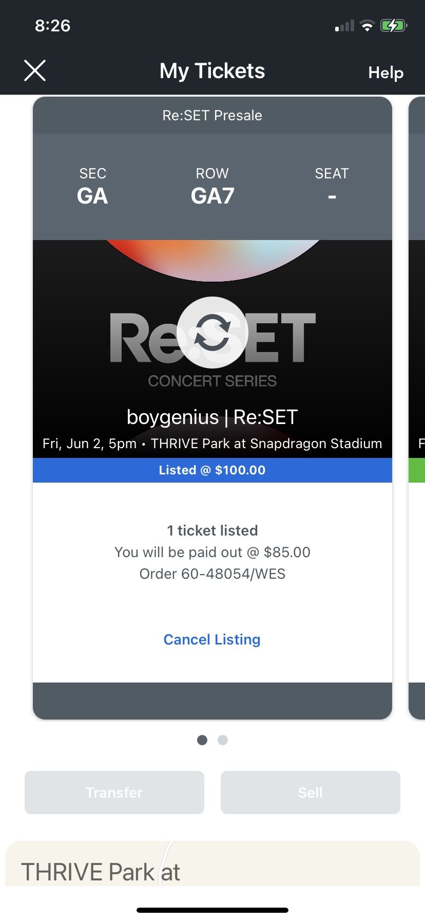 Reset Concert Ticket $50