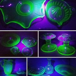URANIUM Glass Green Depression Vaseline - Vintage Antique Glassware Pitcher Bowl Plate Mixer  C