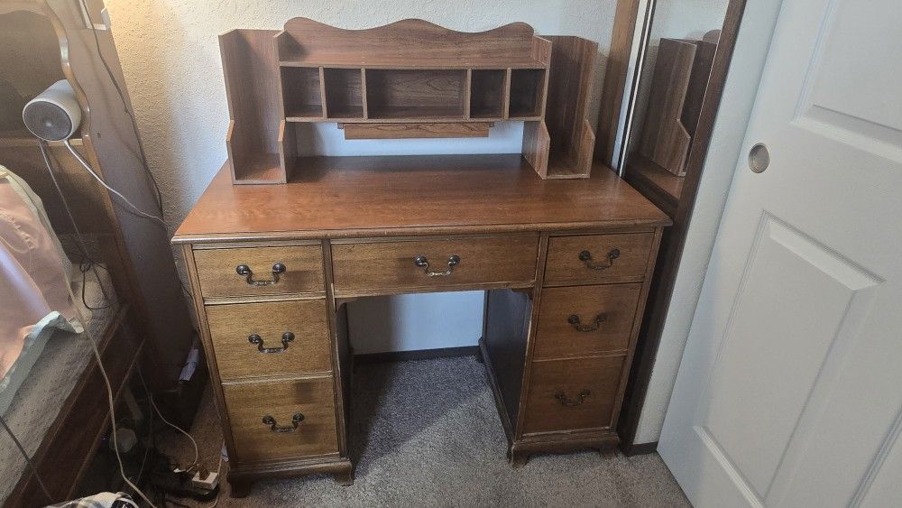 Desk, brown wood