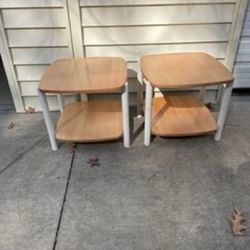 New, Price Firm, Set of 2, Modern European Side Table, Natural & White  
