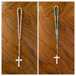 Plastic Pink and White Rosary Beads and Plastic Blue and White Rosary Beads