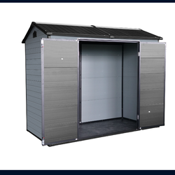 8x4ft Outdoor Resin Garden Shed with Floor and 2 Windows, Plastic Patio Outdoor Storage Shed with Lockable Door for Garden Tools, Bicycles, Trash Cans