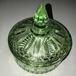 Green Glass Lidded Candy Dish