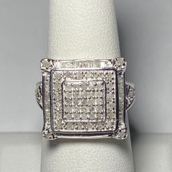 .925 Sterling Silver 1.00ctw Genuine White Diamond Ring Size 7