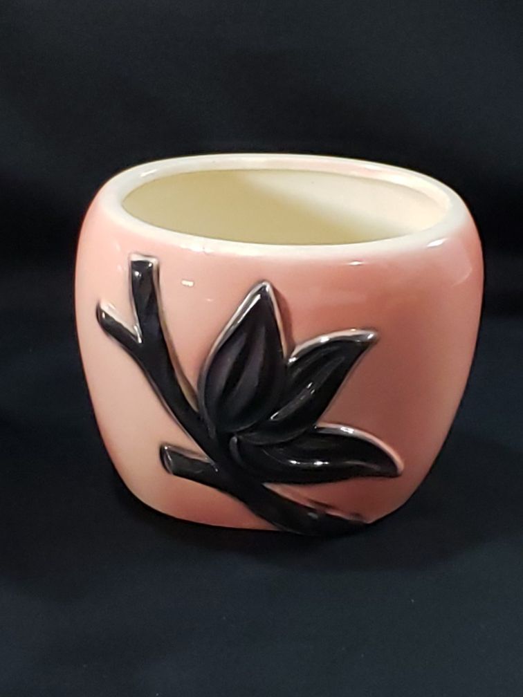 Royal Copley. Vase, Planter, Pink Black Floral Relief