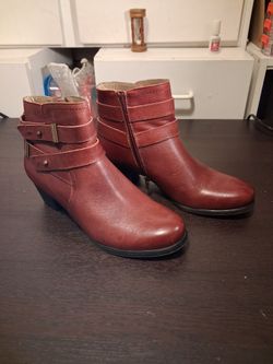 Women's Burgundy Leather Ankle Boots