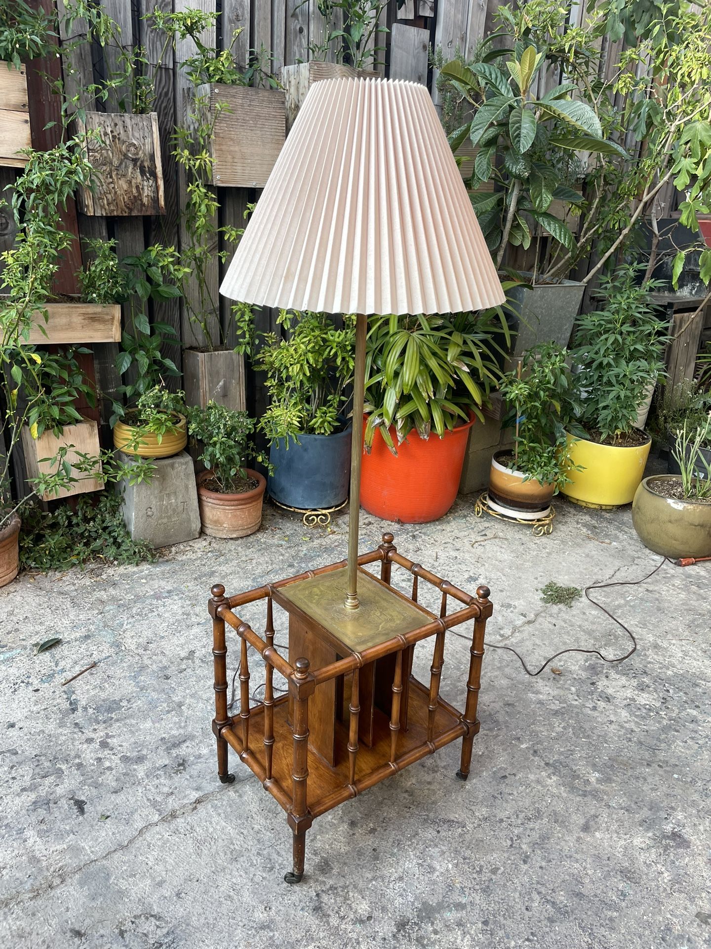 Vintage Mid Century Frederick Cooper Faux Bamboo and Brass Floor Lamp