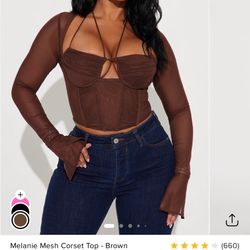 Fashion Nova Brown Corset Shirt 