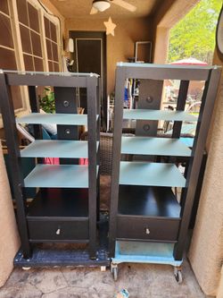2 3 tier adjustable shelf cabinets with 1 drawer. Use 4 electronics, Gaming and cable boxes or decor display cabinets.  Best of all no assembly requir