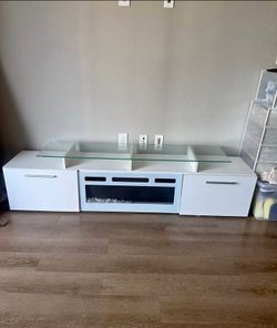 White TV Stand with Electric Fireplace