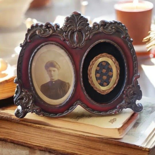 Vintage Victorian Hairwork Human Hair Art Oddity Antique Photo Woman Frame