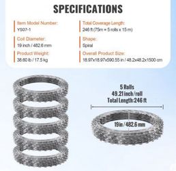Razor Wires, 246 ft Razor Barbed Wire, 5 Rolls Razor Wire Fencing Razor Fence, Razor Ribbon Barbed Wire Galvanized Razor Wire Fence, Rolls Razor for G