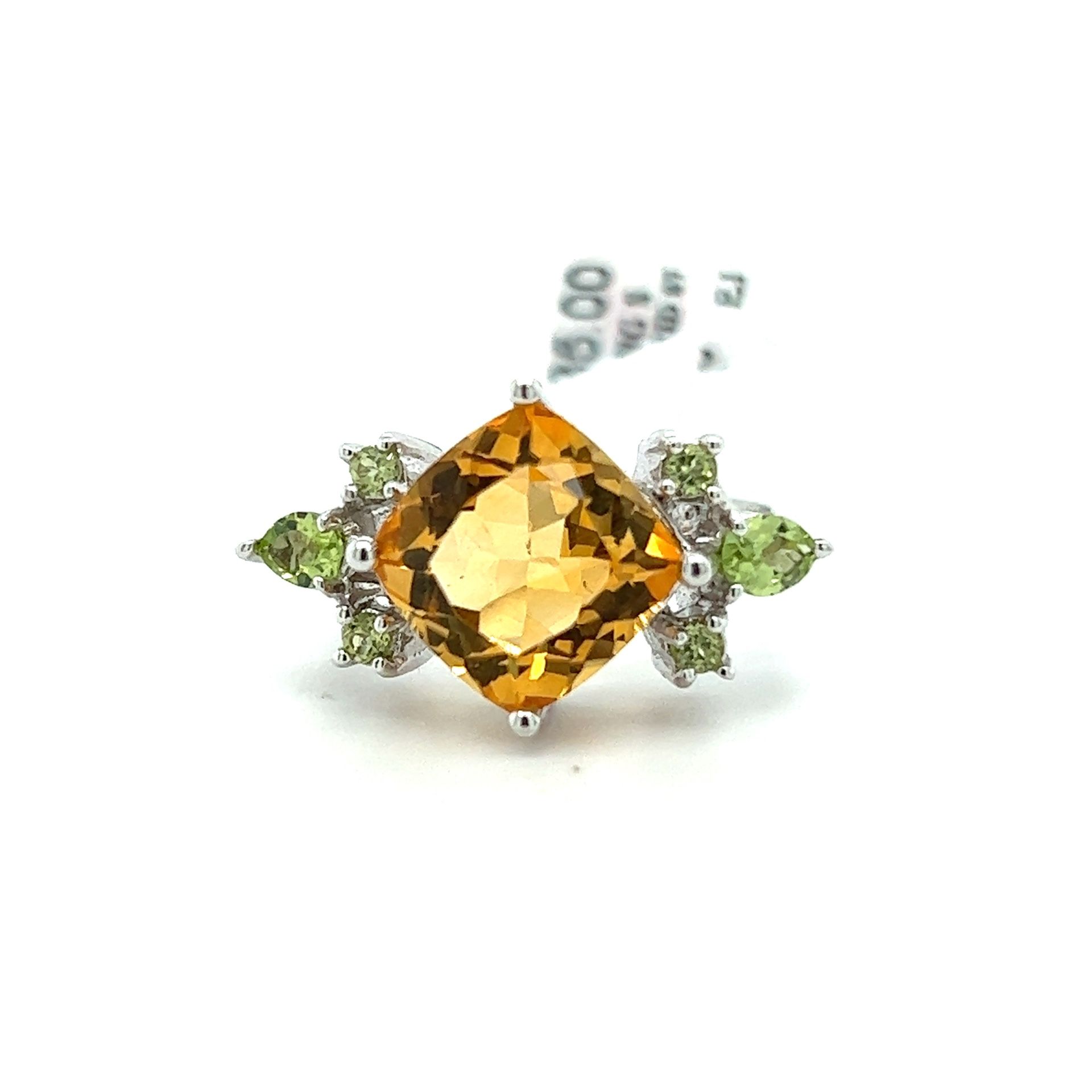 925 Sterling Silver Womens Gemstone Square Citrine & Peridot Ring 5.00grams 160910 2