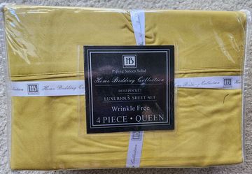 Home bedding piping sateen solid queen 4 piece sheet set