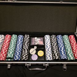 Poker Chips With Dice, Cards And Dealer Chips.