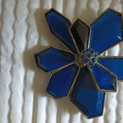 Navy Blue Lapis Stone Petals Brooch With One Black Onyx Petal.