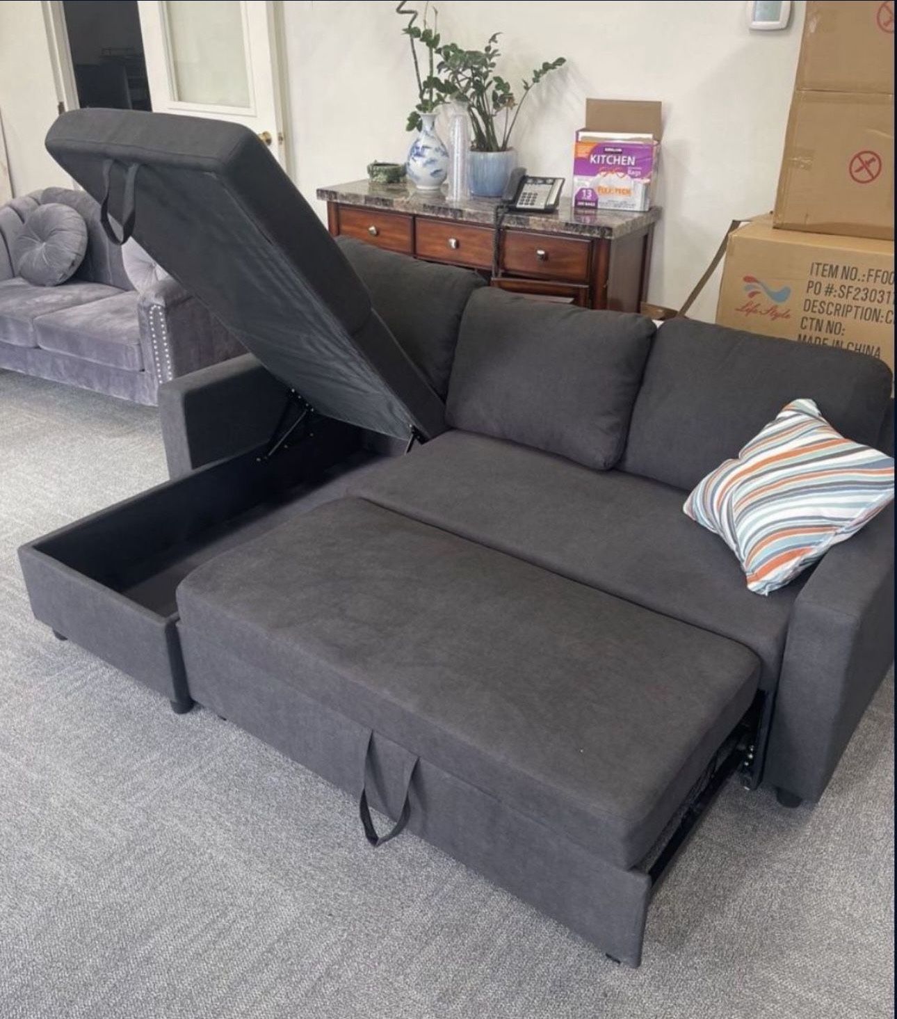Gray Microfiber Sectional Sleeper sofa Couch
