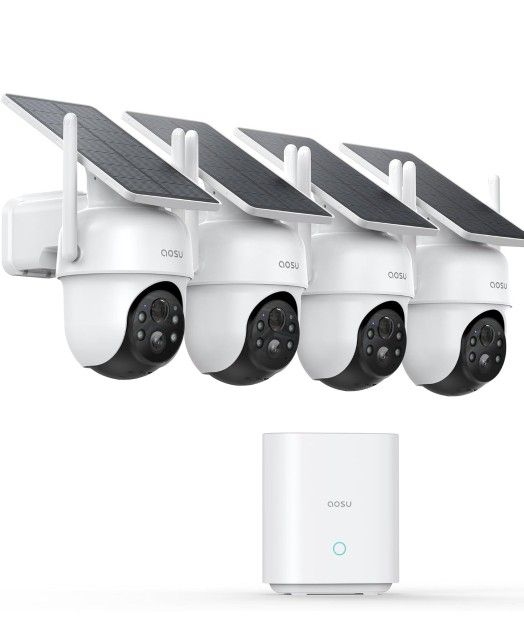 Solar Security Cameras Wireless Outdoor, 2K QHD Home Security System, 4 Cameras Kit with 166° Ultra-Wide View, Forever Power, Spotlight Camera, 32G Lo