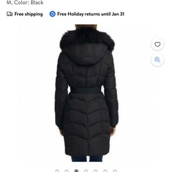 NEW Calvin Klein Faux Fur-Trim Belted Quilted Parka Coat Jacket
