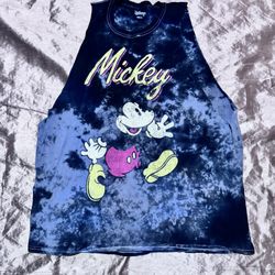 Disney Mickey Mouse Classic Tie-Dye Tank Top Mens size Large black grey graphic
