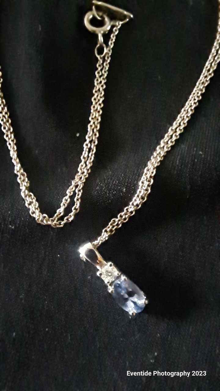 Silver Necklace with Tanzanite and diamond Gemstone Pendant