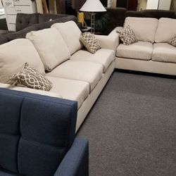 Brand New Biege Chenille Sofa + Loveseat 2PCs Set