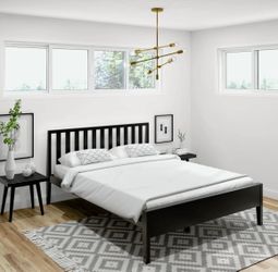 Full Size Black Solid Wood Slat Bed•VVEUC