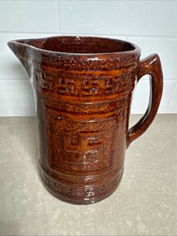 Antique Brown Glazed Stoneware Pitcher