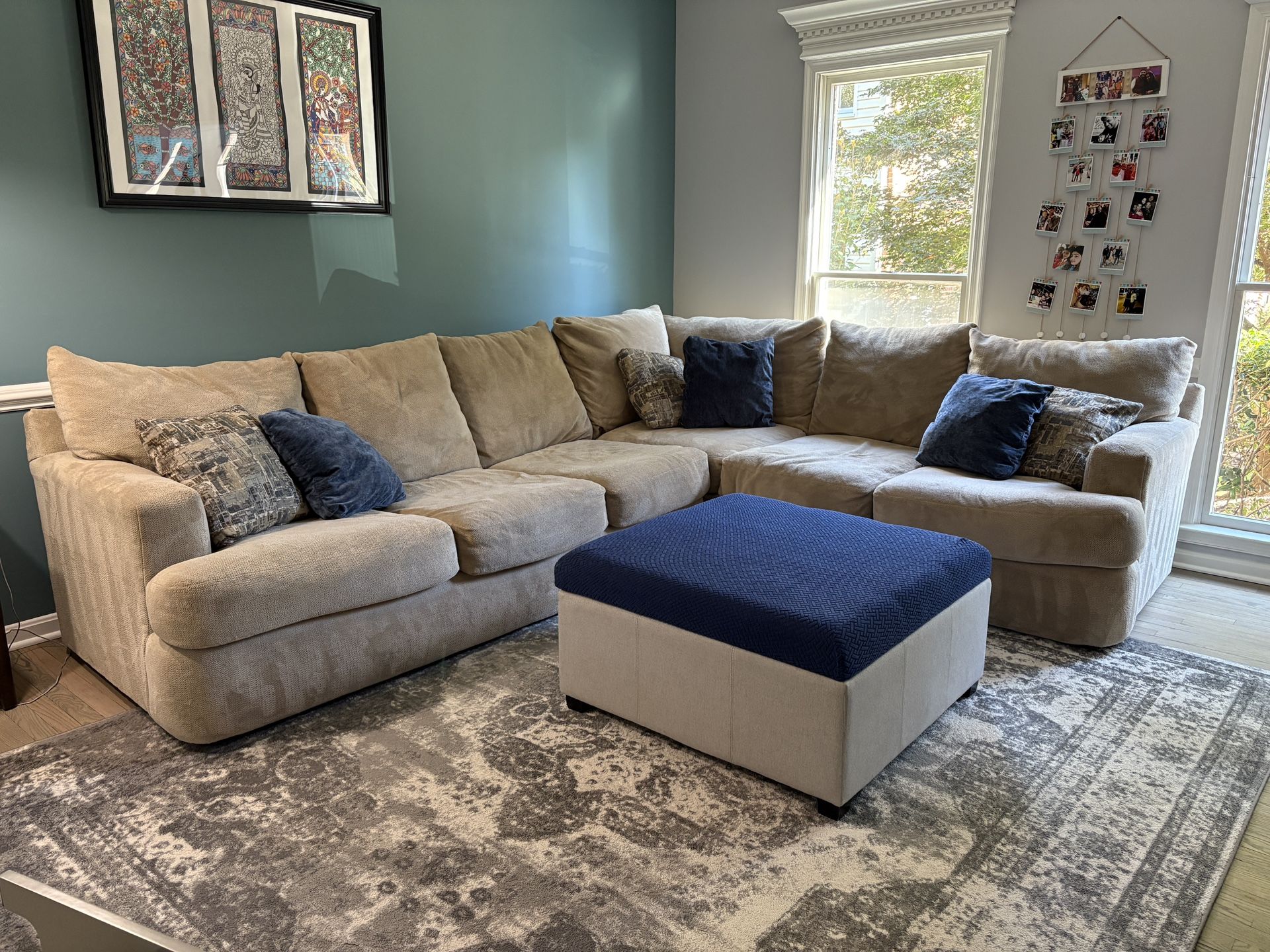 2 Piece Sectional and Ottoman with storage
