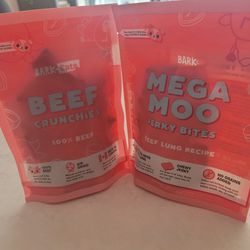 Bark Beef Crunchies and Mega Moo Jerkey Bites