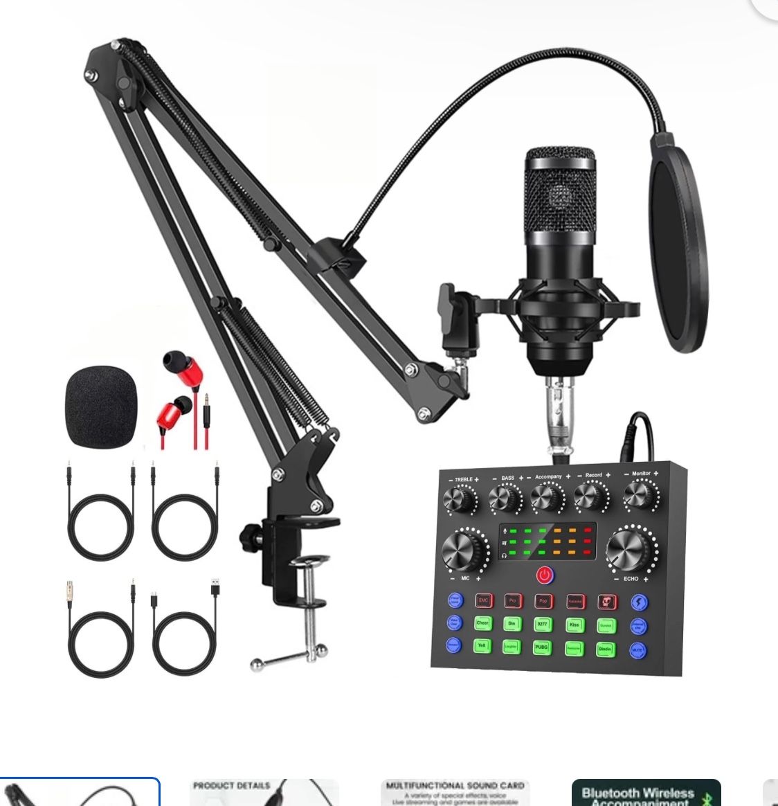Podcast Equipment Bundle, Recording Studio Package with Podcast Microphone and Voice Changer, Live Sound Card