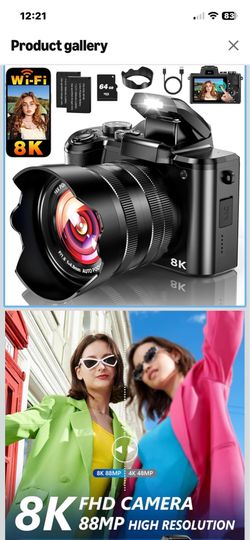 8K Digital Camera, 88MP WiFi Cameras for Photography with 3.2" Touchscreen, Autofocus, 16X Zoom, Anti-Shake, Dual Lens Vlogging Camera for YouTube, 2 