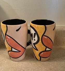 Vintage Joanne DeLomba for Lotus Pop Art "YUM!" Coffee Mugs - Set of 2 Pair