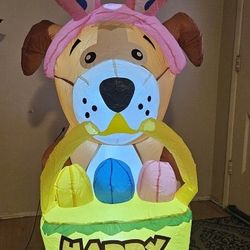 Easter Inflatable Dog With Bunny Ears And Easter Eggs Basket