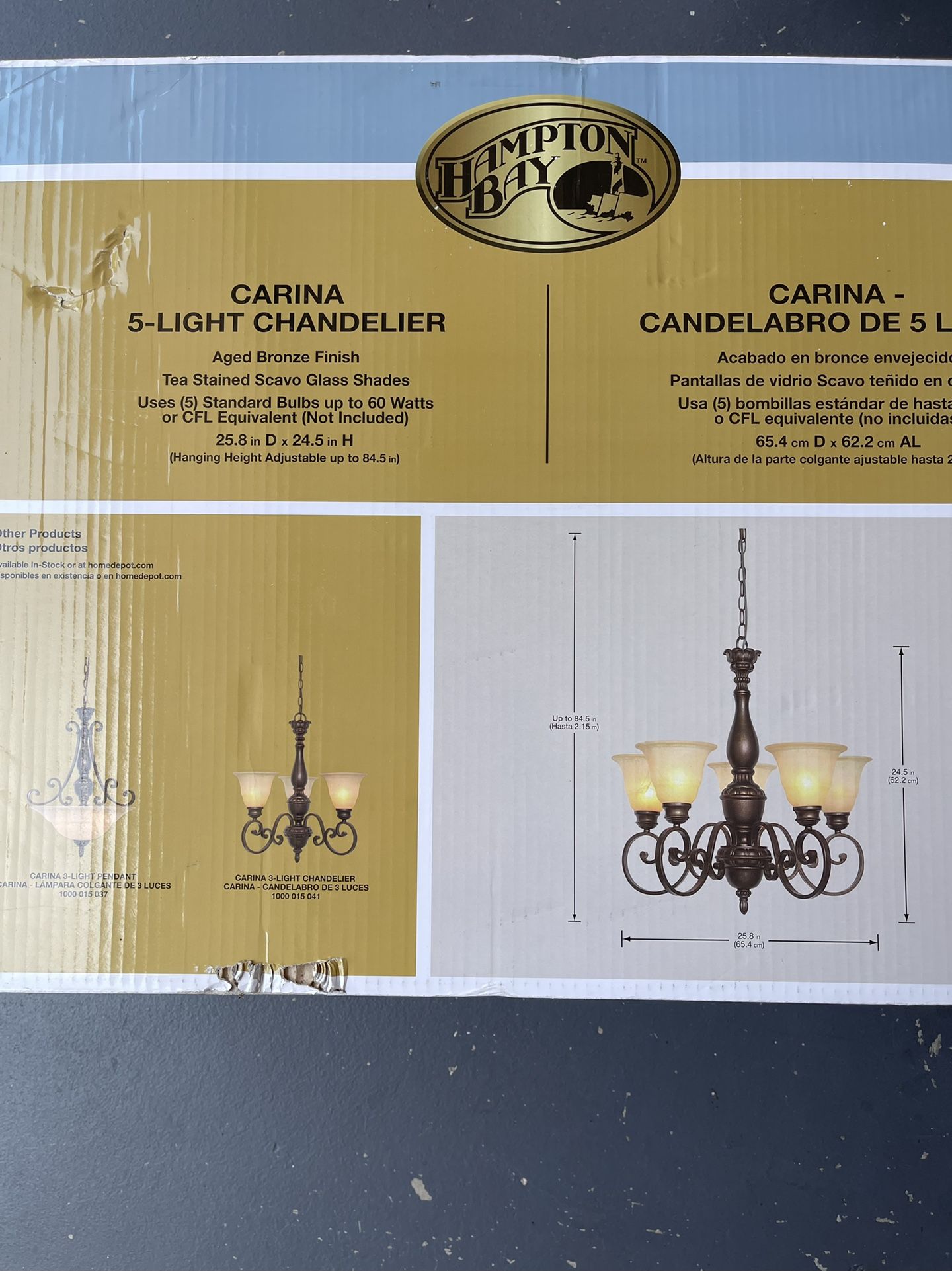 Hampton Bay matching 5-light and 3-light chandeliers/hanging lights/light fixtures