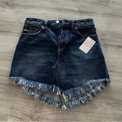 Free people denim fringe skirt size 26 dark blue new with tags concert country