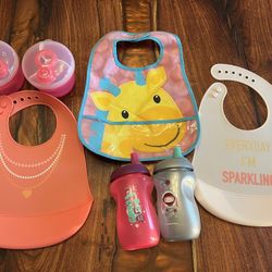 Baby Girl Assorted Items Bibs Trainer Sippy Cups Formula Dispenser