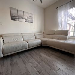 White Leather electric L-Shape sectional W/ Usb