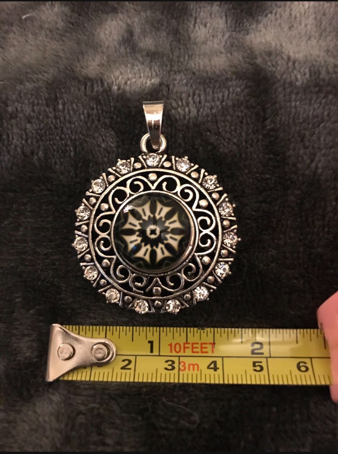 Big Round Clear Rhinestones Framed Snowflake Black White Modern Tribal Pendant Winter Jewelry