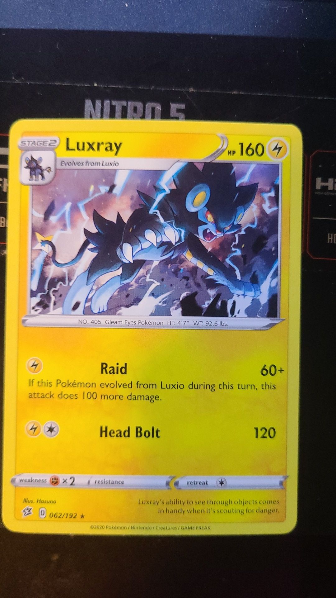 Pokemon Card - Luxray- Rebel Clash - New Card - Nintendo game toy kids xmas 062/192