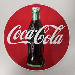 Coca-Cola Ande Rooney porcelain enamel sign 11-1/4" diameter.