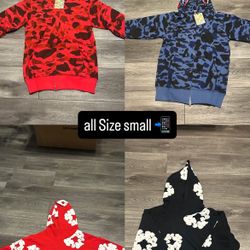 bape hoodies and denim tears 