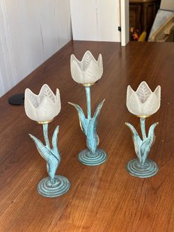 Set of three tulip tea light / votive holders
