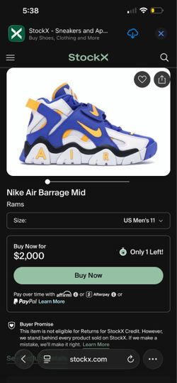The Nike Air Barrage Mid Rams is a 2019 edition of a mid-90s