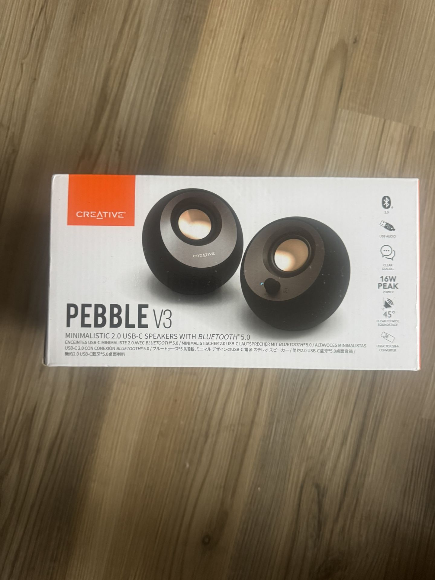 Creative Pebble V3 Minimalistic 2.0 USB-C Desktop Speakers with USB Audio, Clear Dialog Enhancement, Bluetooth 5.0, 8W RMS with 16W Peak Power, USB-A